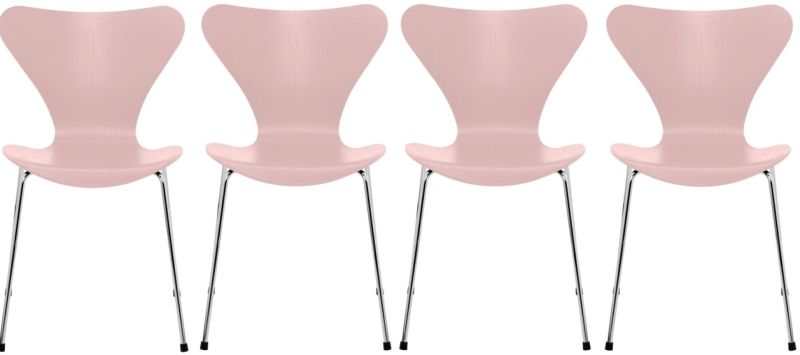 Siebener / Serie Stuhl 3107 Esche 4-er Set Pale pink Fritz Hansen EINZELSTÜCK